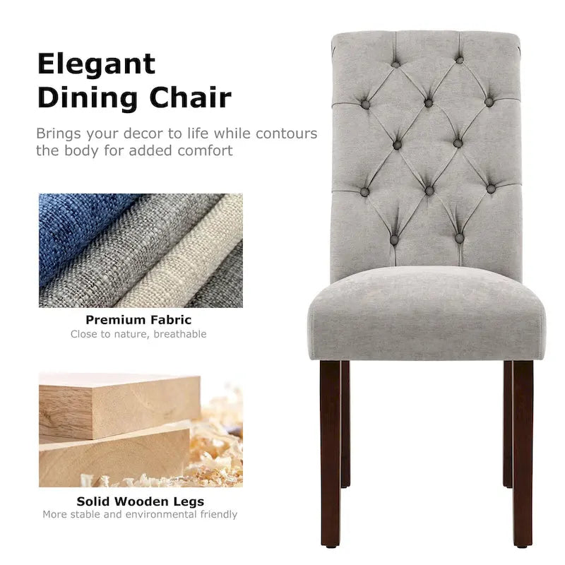 Tufted Parsons Dining Side Chairs ,Upholstered Fabric Dining Chairs Kitchen Chairs with Padded Seat(Set Of 2) - set of 2