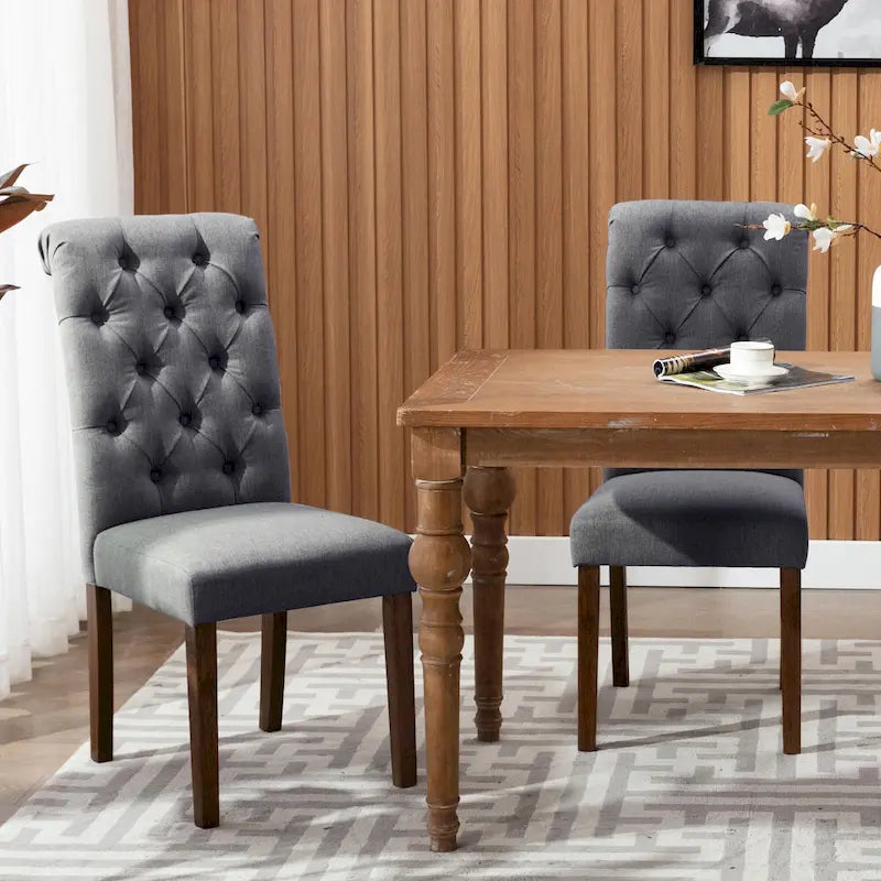 Tufted Parsons Dining Side Chairs ,Upholstered Fabric Dining Chairs Kitchen Chairs with Padded Seat(Set Of 2) - set of 2
