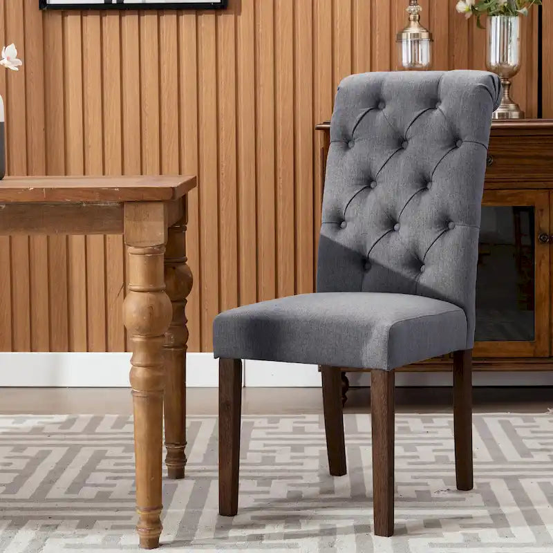 Tufted Parsons Dining Side Chairs ,Upholstered Fabric Dining Chairs Kitchen Chairs with Padded Seat(Set Of 2) - set of 2