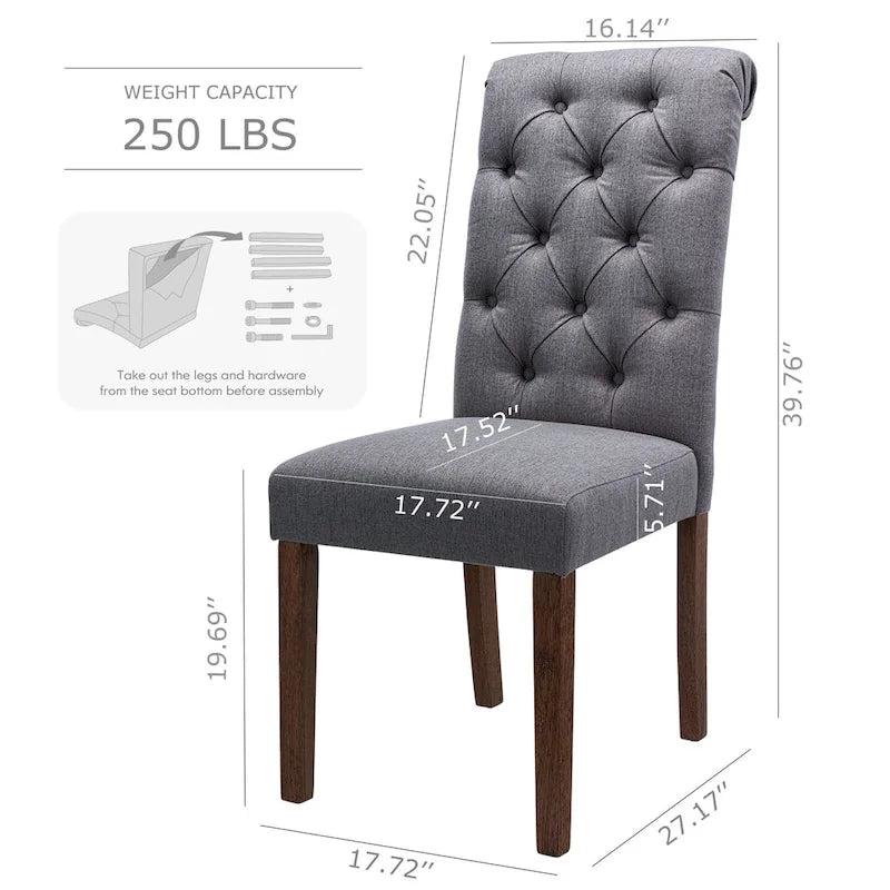 Tufted Parsons Dining Side Chairs ,Upholstered Fabric Dining Chairs Kitchen Chairs with Padded Seat(Set Of 2) - set of 2