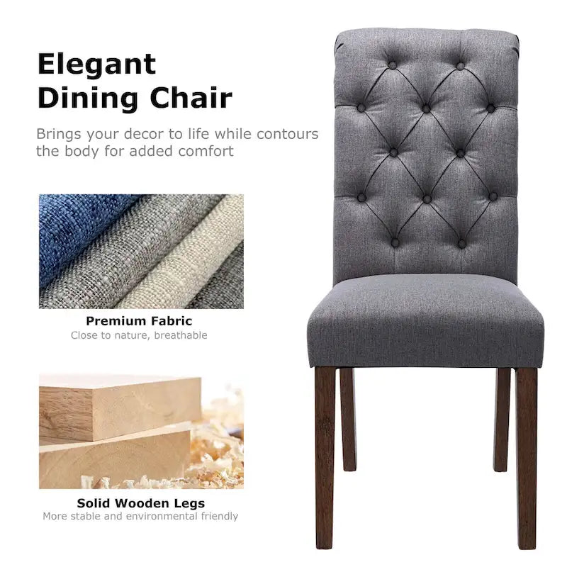 Tufted Parsons Dining Side Chairs ,Upholstered Fabric Dining Chairs Kitchen Chairs with Padded Seat(Set Of 2) - set of 2