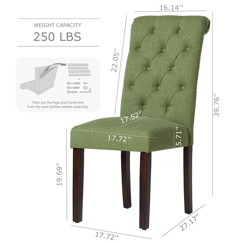 Tufted Parsons Dining Side Chairs ,Upholstered Fabric Dining Chairs Kitchen Chairs with Padded Seat(Set Of 2) - set of 2