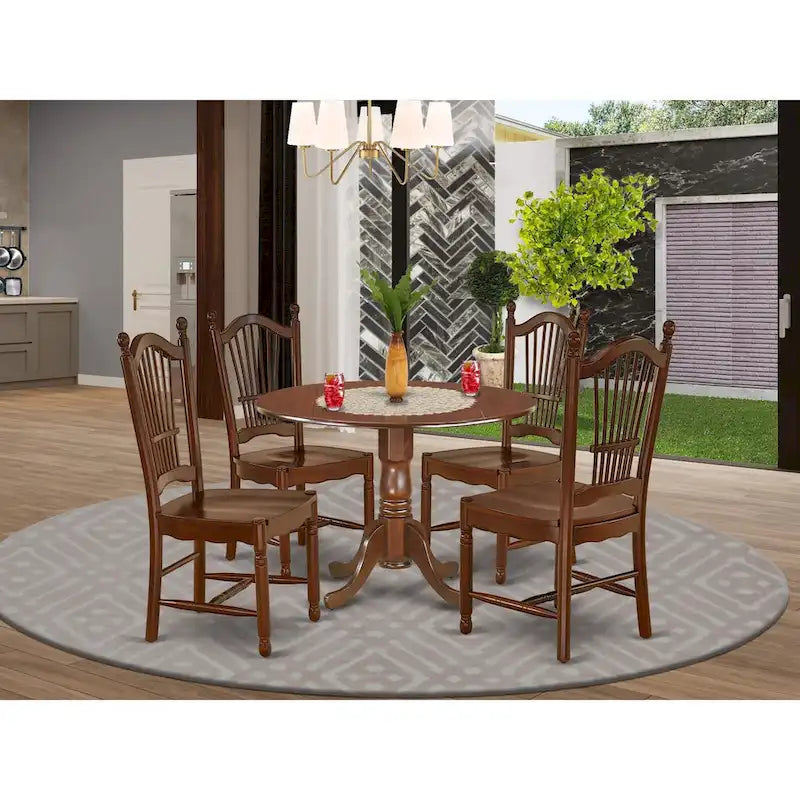 East West Furniture Kitchen Table Set - a Round Dining Room Table and Dining Chairs, Mahogany (Pieces Options)