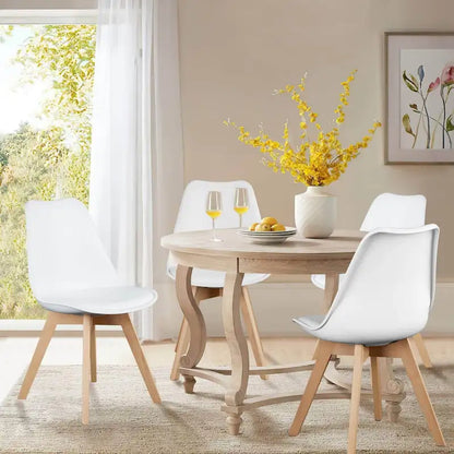 Dining Chair Set of 4 PU Leather Side Seating with Wood Legs