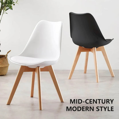 Dining Chair Set of 4 PU Leather Side Seating with Wood Legs