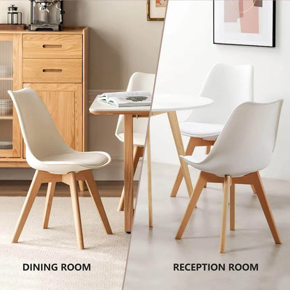 Dining Chair Set of 4 PU Leather Side Seating with Wood Legs
