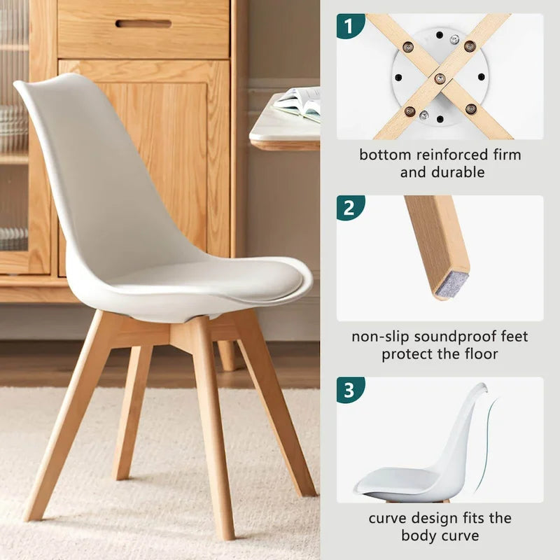 Dining Chair Set of 4 PU Leather Side Seating with Wood Legs