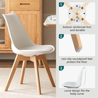 Dining Chair Set of 4 PU Leather Side Seating with Wood Legs