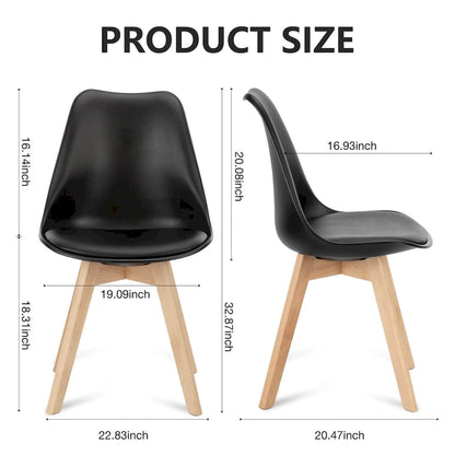 Dining Chair Set of 4 PU Leather Side Seating with Wood Legs