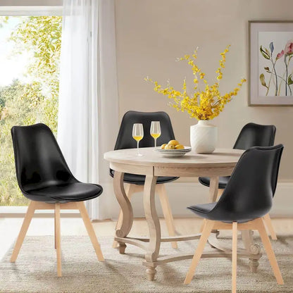 Dining Chair Set of 4 PU Leather Side Seating with Wood Legs