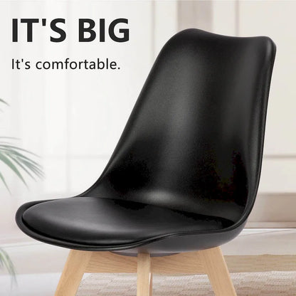 Dining Chair Set of 4 PU Leather Side Seating with Wood Legs