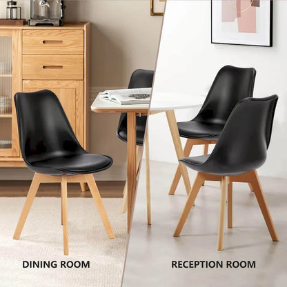 Dining Chair Set of 4 PU Leather Side Seating with Wood Legs