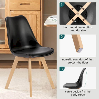 Dining Chair Set of 4 PU Leather Side Seating with Wood Legs