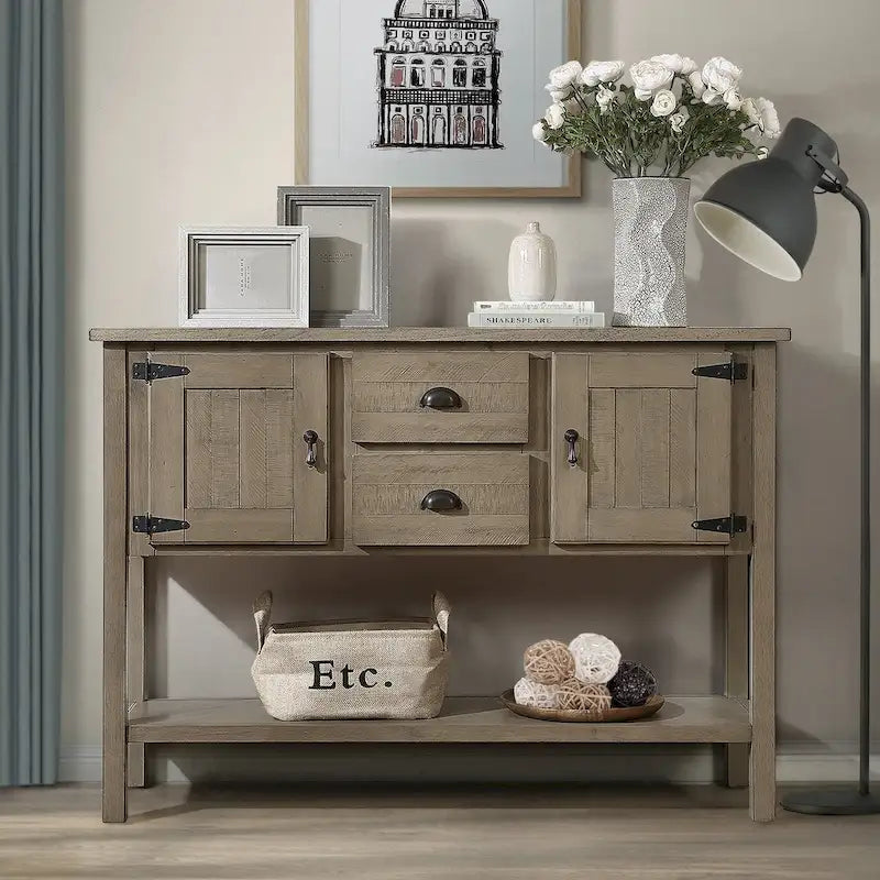 48 Solid Wood Sideboard Console Table with 2 Drawers and Cabinets and Bottom Shelf - N/A