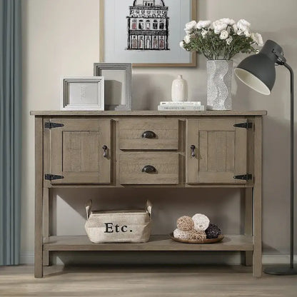 48 Solid Wood Sideboard Console Table with 2 Drawers and Cabinets and Bottom Shelf - N/A