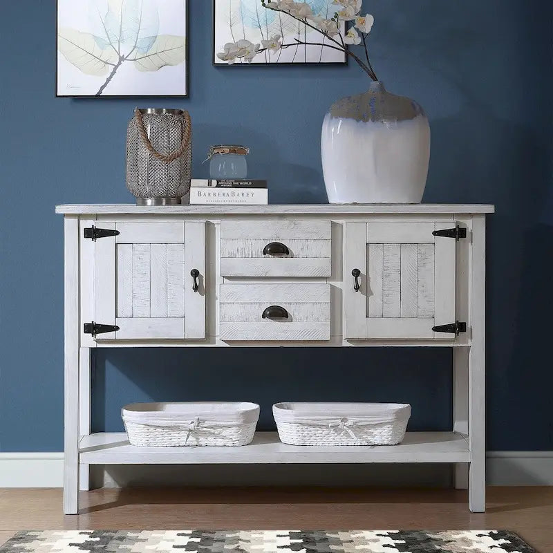 48 Solid Wood Sideboard Console Table with 2 Drawers and Cabinets and Bottom Shelf - N/A
