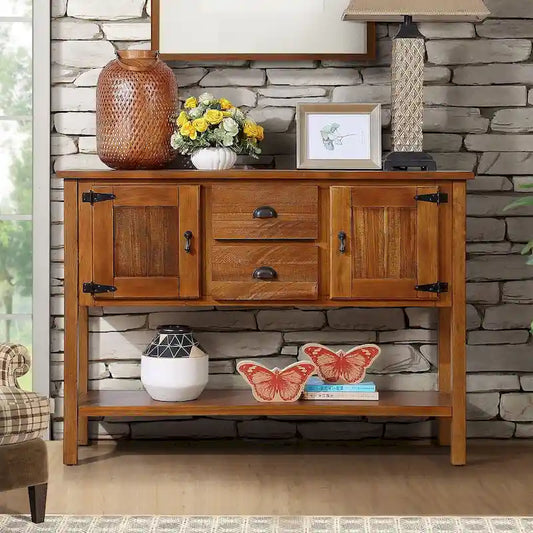  48 Solid Wood Sideboard Console Table with 2 Drawers and Cabinets and Bottom Shelf - N/A