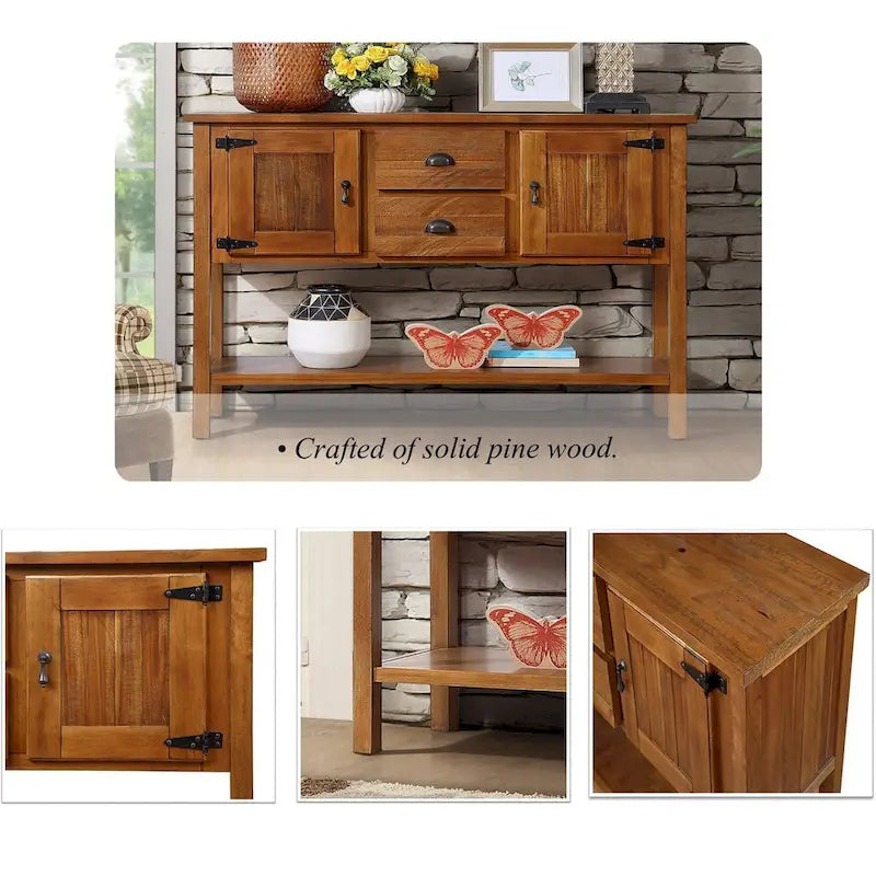48 Solid Wood Sideboard Console Table with 2 Drawers and Cabinets and Bottom Shelf - N/A