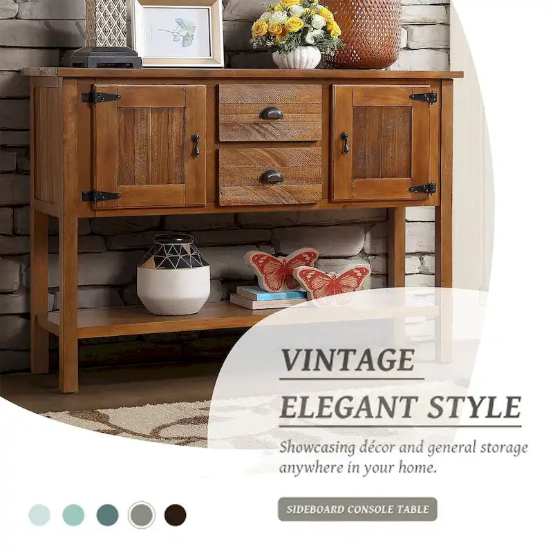 48 Solid Wood Sideboard Console Table with 2 Drawers and Cabinets and Bottom Shelf - N/A