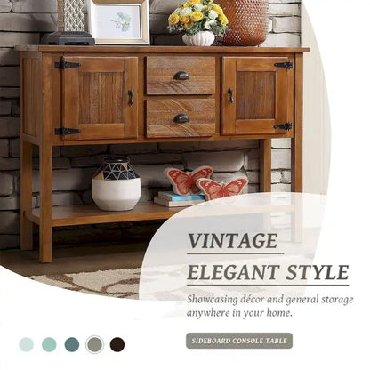 48 Solid Wood Sideboard Console Table with 2 Drawers and Cabinets and Bottom Shelf - N/A