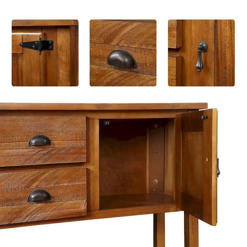 48 Solid Wood Sideboard Console Table with 2 Drawers and Cabinets and Bottom Shelf - N/A