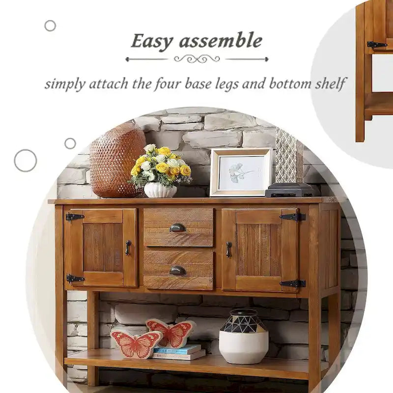 48 Solid Wood Sideboard Console Table with 2 Drawers and Cabinets and Bottom Shelf - N/A
