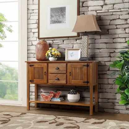 48 Solid Wood Sideboard Console Table with 2 Drawers and Cabinets and Bottom Shelf - N/A