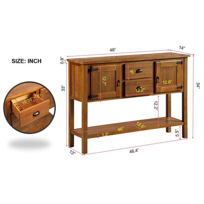 48 Solid Wood Sideboard Console Table with 2 Drawers and Cabinets and Bottom Shelf - N/A