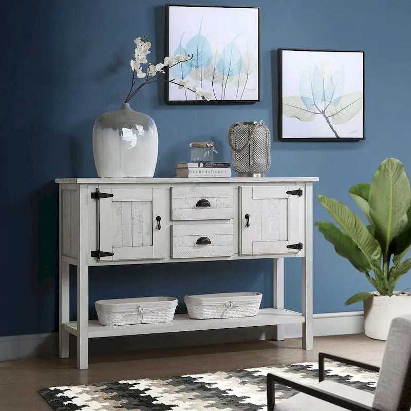 48 Solid Wood Sideboard Console Table with 2 Drawers and Cabinets and Bottom Shelf - N/A