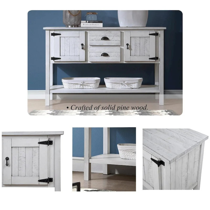 48 Solid Wood Sideboard Console Table with 2 Drawers and Cabinets and Bottom Shelf - N/A