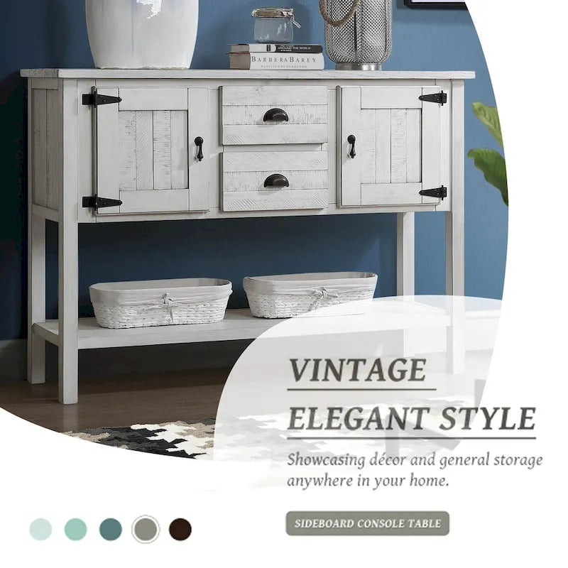 48 Solid Wood Sideboard Console Table with 2 Drawers and Cabinets and Bottom Shelf - N/A