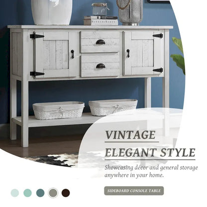 48 Solid Wood Sideboard Console Table with 2 Drawers and Cabinets and Bottom Shelf - N/A