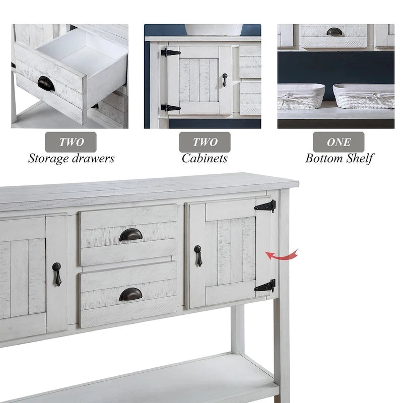 48 Solid Wood Sideboard Console Table with 2 Drawers and Cabinets and Bottom Shelf - N/A