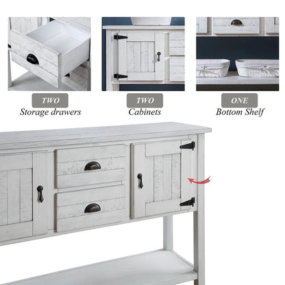 48 Solid Wood Sideboard Console Table with 2 Drawers and Cabinets and Bottom Shelf - N/A
