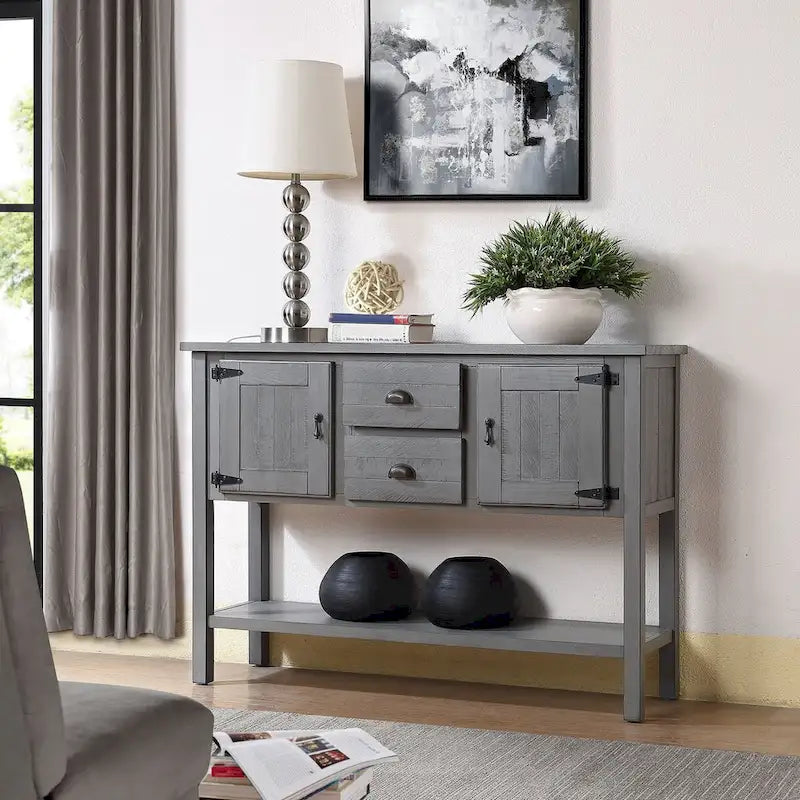 48 Solid Wood Sideboard Console Table with 2 Drawers and Cabinets and Bottom Shelf - N/A