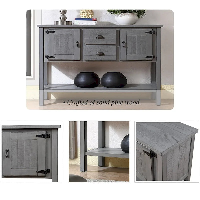48 Solid Wood Sideboard Console Table with 2 Drawers and Cabinets and Bottom Shelf - N/A