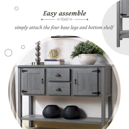 48 Solid Wood Sideboard Console Table with 2 Drawers and Cabinets and Bottom Shelf - N/A