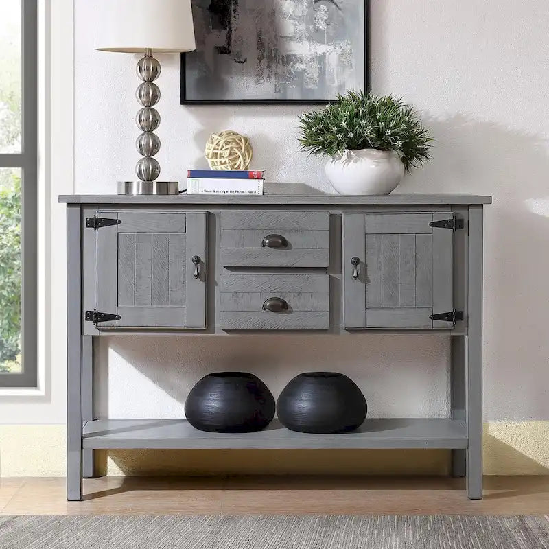 48 Solid Wood Sideboard Console Table with 2 Drawers and Cabinets and Bottom Shelf - N/A