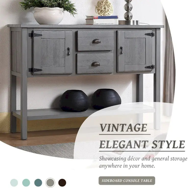 48 Solid Wood Sideboard Console Table with 2 Drawers and Cabinets and Bottom Shelf - N/A
