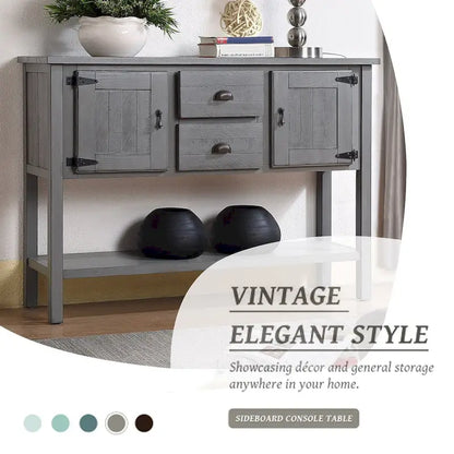48 Solid Wood Sideboard Console Table with 2 Drawers and Cabinets and Bottom Shelf - N/A