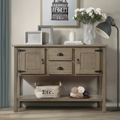 48 Solid Wood Sideboard Console Table with 2 Drawers and Cabinets and Bottom Shelf - N/A