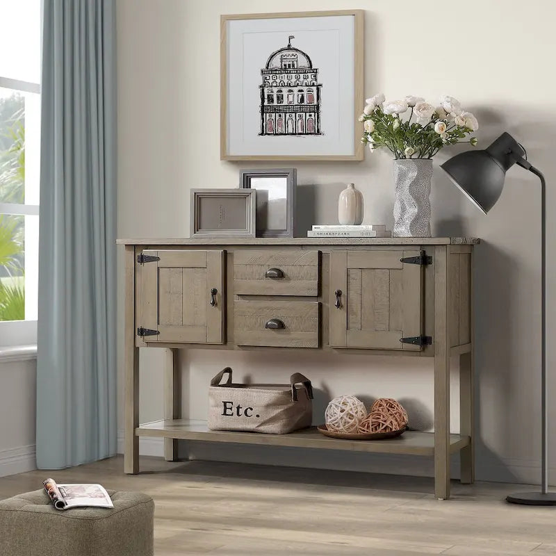 48 Solid Wood Sideboard Console Table with 2 Drawers and Cabinets and Bottom Shelf - N/A
