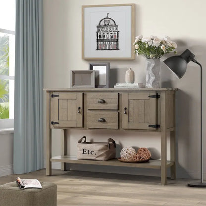 48 Solid Wood Sideboard Console Table with 2 Drawers and Cabinets and Bottom Shelf - N/A