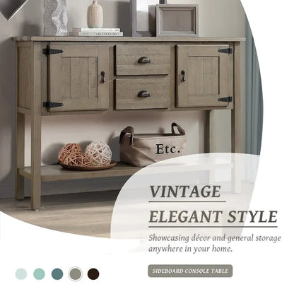 48 Solid Wood Sideboard Console Table with 2 Drawers and Cabinets and Bottom Shelf - N/A