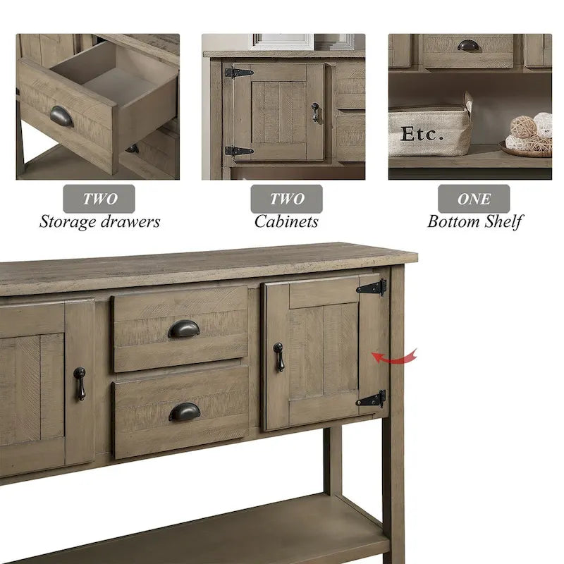 48 Solid Wood Sideboard Console Table with 2 Drawers and Cabinets and Bottom Shelf - N/A
