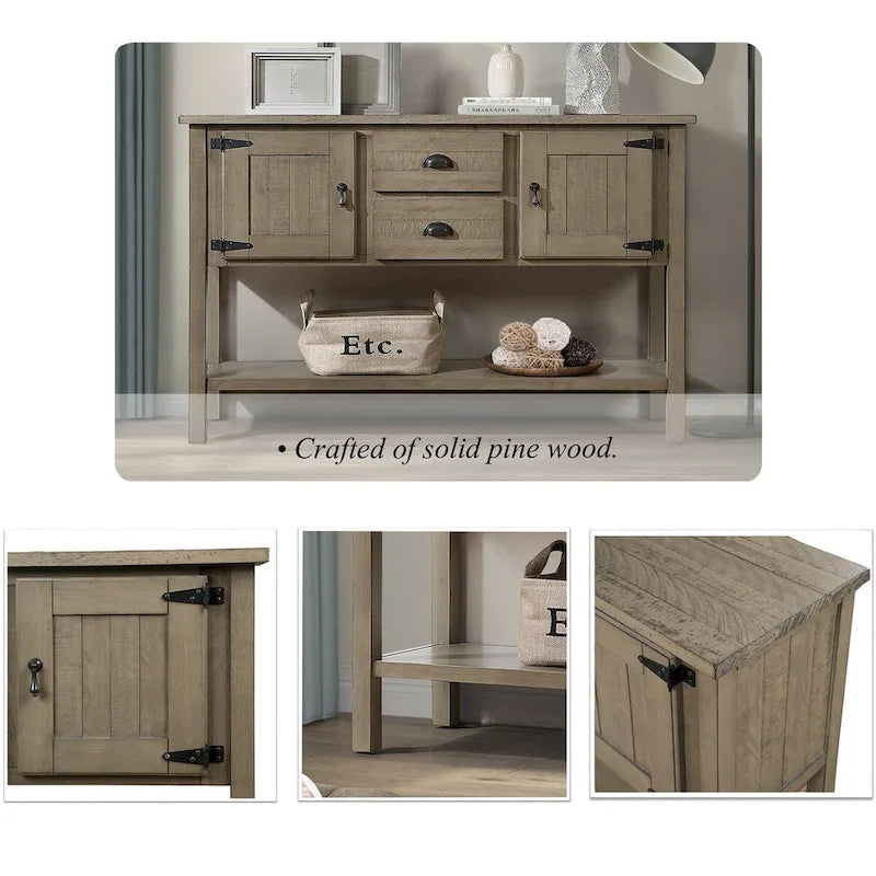 48 Solid Wood Sideboard Console Table with 2 Drawers and Cabinets and Bottom Shelf - N/A