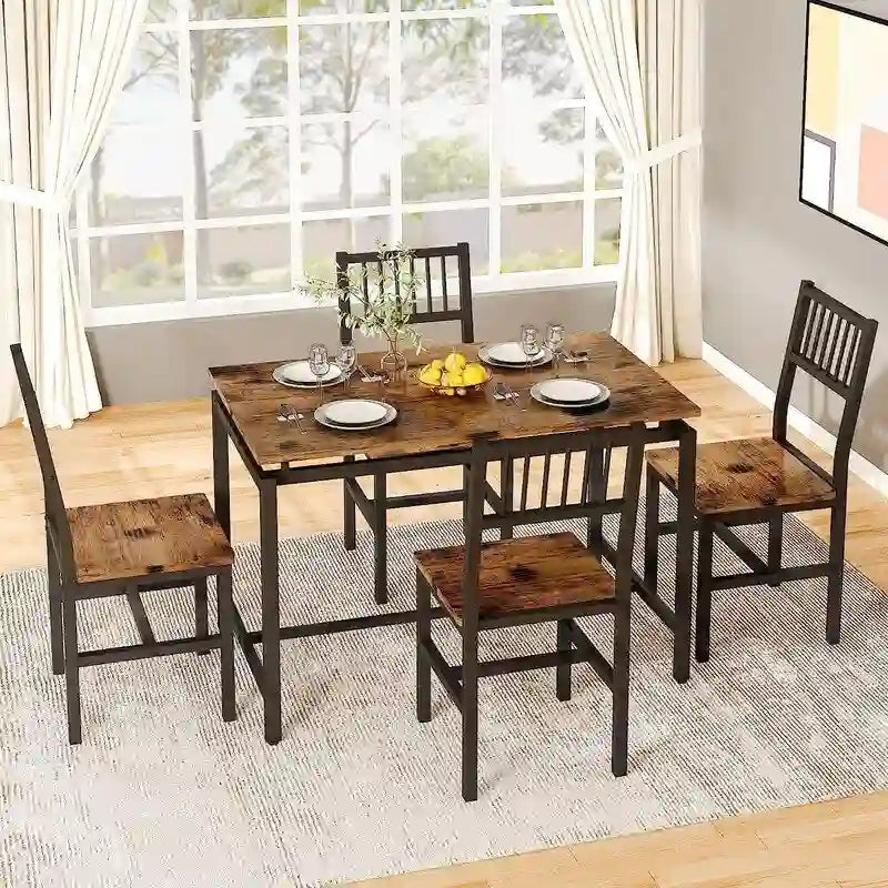 5-Piece Dining Table and Chairs Set, Modern Industrial Dining Table Set, Dinette, Space Saving Dining Set for Small Space, Pub