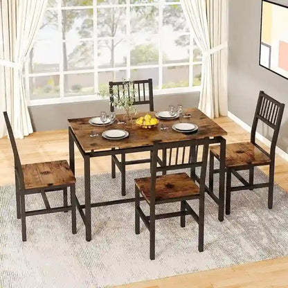 5-Piece Dining Table and Chairs Set, Modern Industrial Dining Table Set, Dinette, Space Saving Dining Set for Small Space, Pub