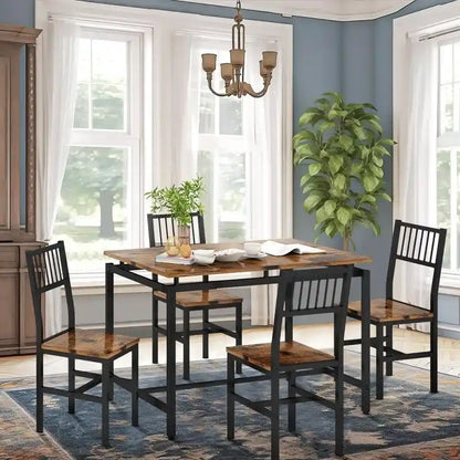 5-Piece Dining Table and Chairs Set, Modern Industrial Dining Table Set, Dinette, Space Saving Dining Set for Small Space, Pub