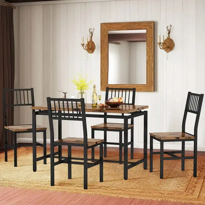 5-Piece Dining Table and Chairs Set, Modern Industrial Dining Table Set, Dinette, Space Saving Dining Set for Small Space, Pub